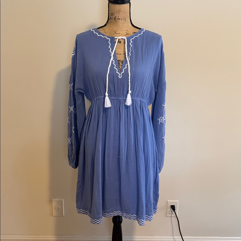 Mer St. Barth Elodie Embroidery Dress in Aegean Blue